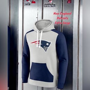 NEW ENGLAND PATRIOTS FANATICS BRANDED FLEECE PULLOVER HOODIE SILVER/NAVY NEW XL